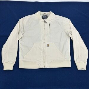 Carhartt Relaxed Fit Bomber Jacket Women's L Cream Full Zip Rugged Flex
